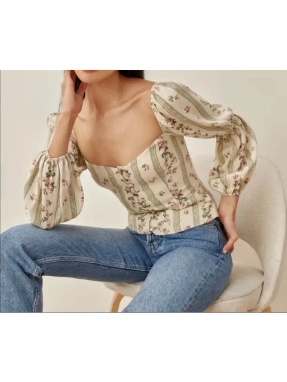 Reformation Cera Floral Puff Sleeve Top Size 0  Heath